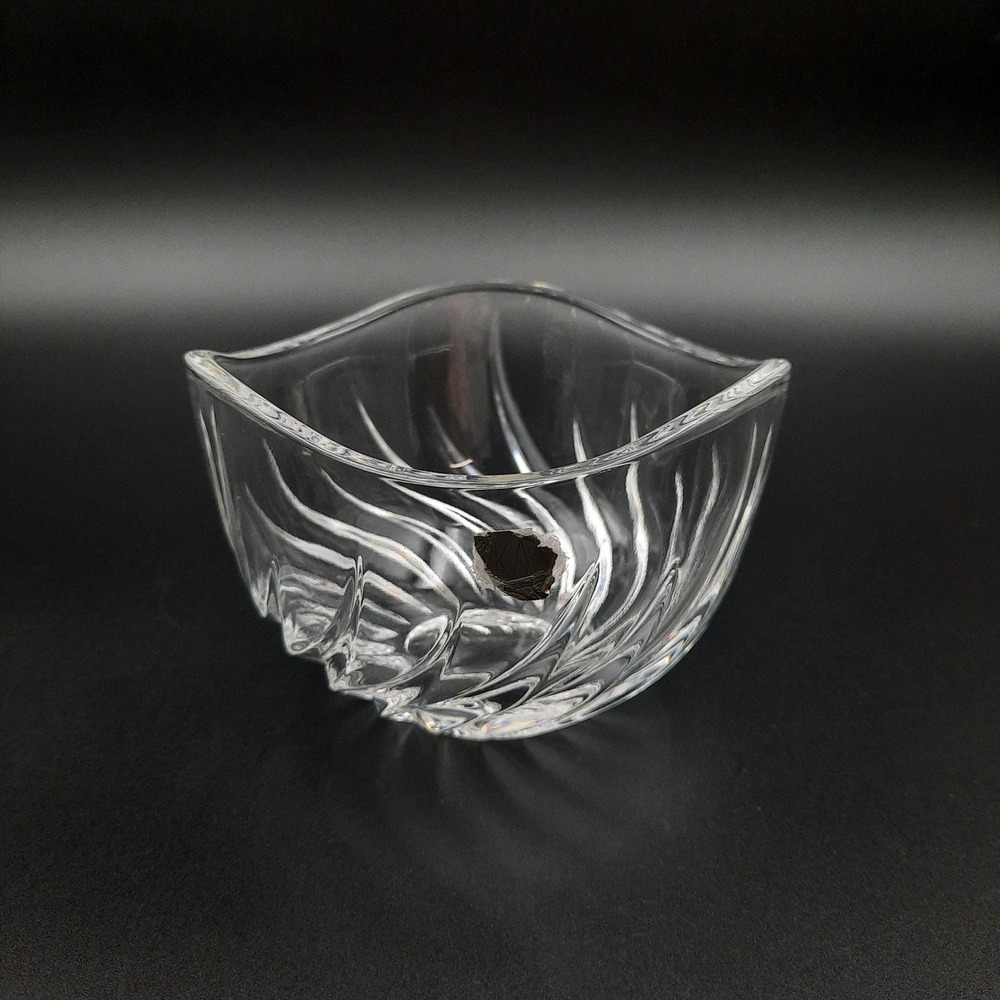 Mikasa Swirl Cut Crystal Bowl,‎ Tri-Rim Clear Art Glass Dish, Vintage Label